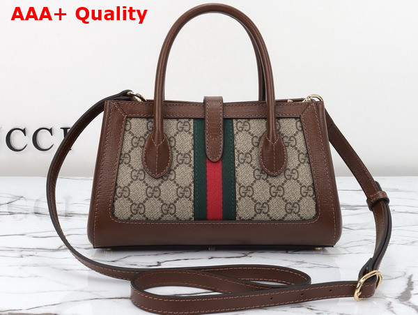 Gucci Jackie 1961 Small Tote Bag in Beige and Ebony GG Supreme Canvas 772126 Replica