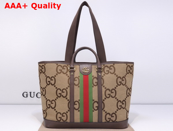 Gucci Jumbo GG Medium Tote Bag in Camel and Ebony Jumbo GG Canvas 756660 Replica