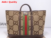 Gucci Jumbo GG Medium Tote Bag in Camel and Ebony Jumbo GG Canvas 756660 Replica