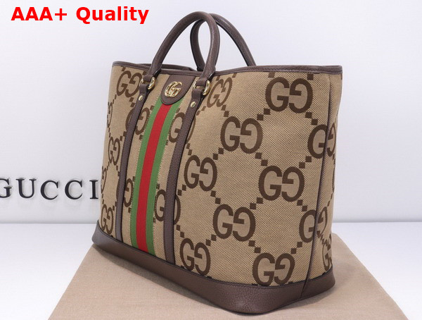 Gucci Jumbo GG Medium Tote Bag in Camel and Ebony Jumbo GG Canvas 756660 Replica