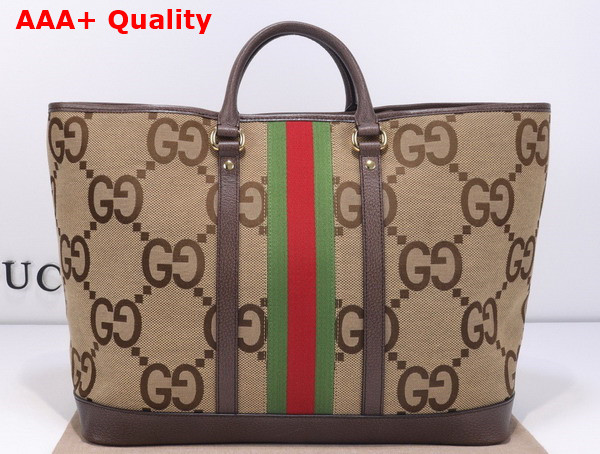 Gucci Jumbo GG Medium Tote Bag in Camel and Ebony Jumbo GG Canvas 756660 Replica