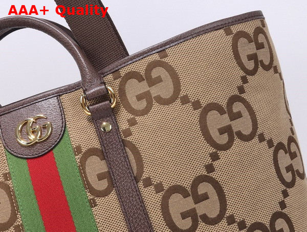 Gucci Jumbo GG Medium Tote Bag in Camel and Ebony Jumbo GG Canvas 756660 Replica