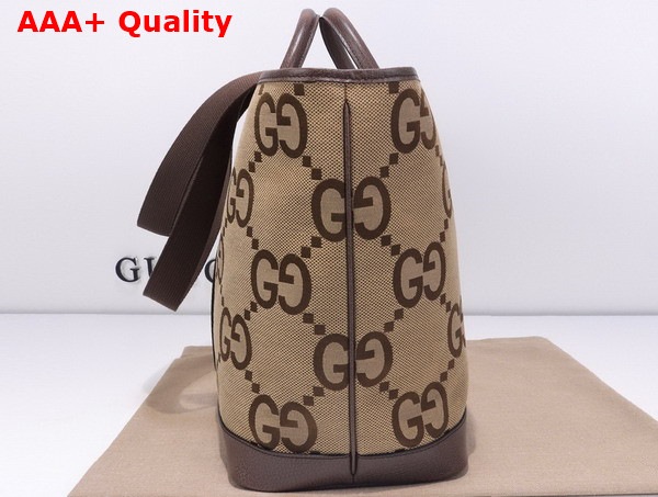 Gucci Jumbo GG Medium Tote Bag in Camel and Ebony Jumbo GG Canvas 756660 Replica