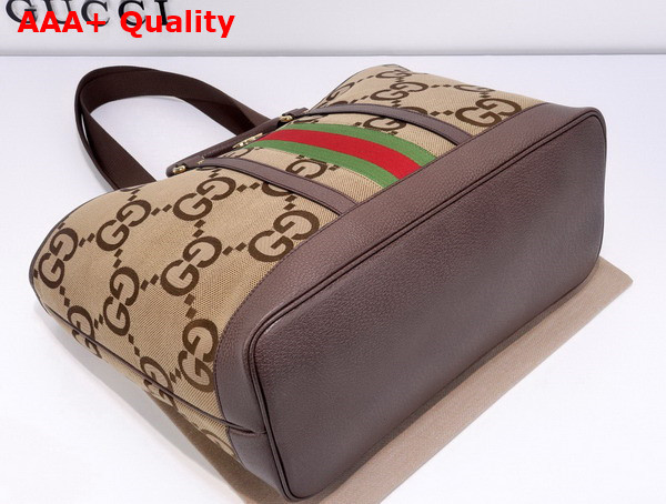 Gucci Jumbo GG Medium Tote Bag in Camel and Ebony Jumbo GG Canvas 756660 Replica