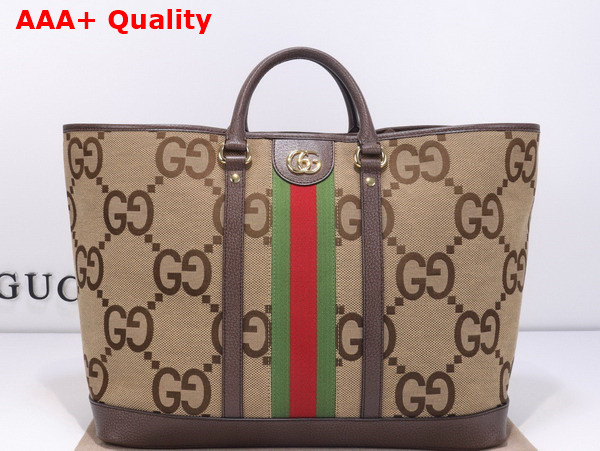 Gucci Jumbo GG Medium Tote Bag in Camel and Ebony Jumbo GG Canvas 756660 Replica