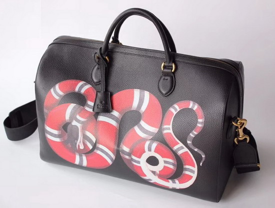 Gucci Kingsnake Print Leather Duffle Black Leather with Kingsnake Print 495476