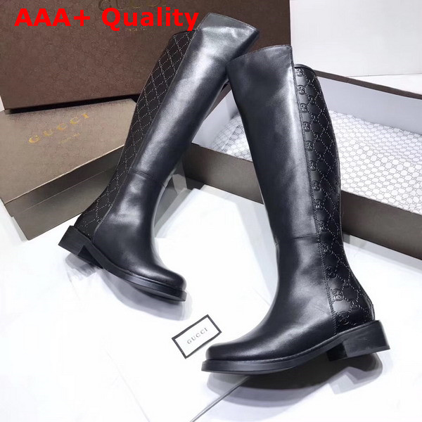 Gucci Knee Boot Black Calf Leather and Gucci Signature Leather Replica