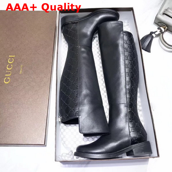 Gucci Knee Boot Black Calf Leather and Gucci Signature Leather Replica