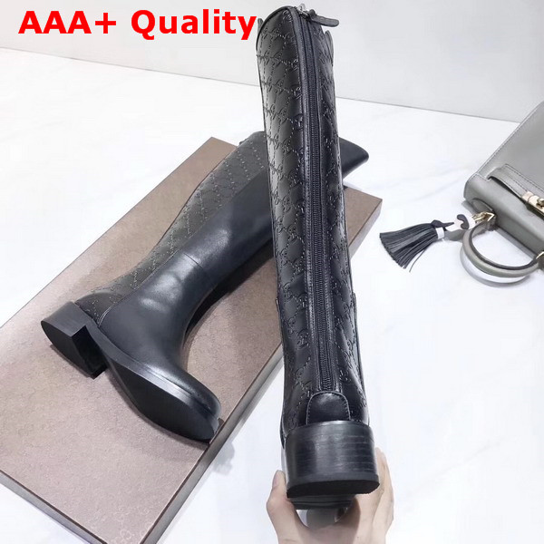 Gucci Knee Boot Black Calf Leather and Gucci Signature Leather Replica