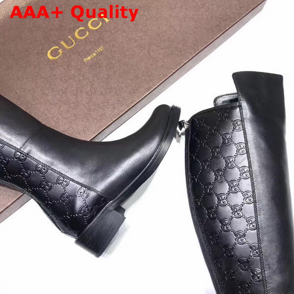 Gucci Knee Boot Black Calf Leather and Gucci Signature Leather Replica