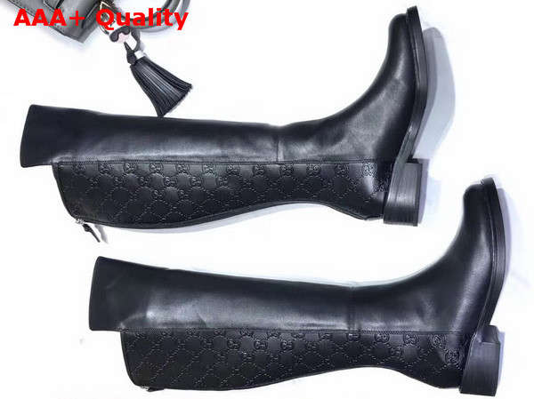 Gucci Knee Boot Black Calf Leather and Gucci Signature Leather Replica