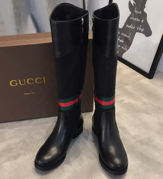 Gucci Knee Boot in Black Leather and GG Canvas and Web