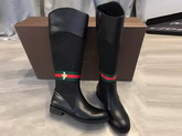 Gucci Knee Boot in Black Leather and GG Canvas and Web