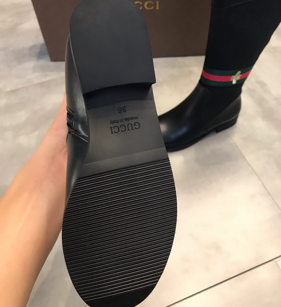 Gucci Knee Boot in Black Leather and GG Canvas and Web