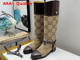 Gucci Knee High Boot with Harness Beige and Ebony Maxi GG Canvas 675658 Replica