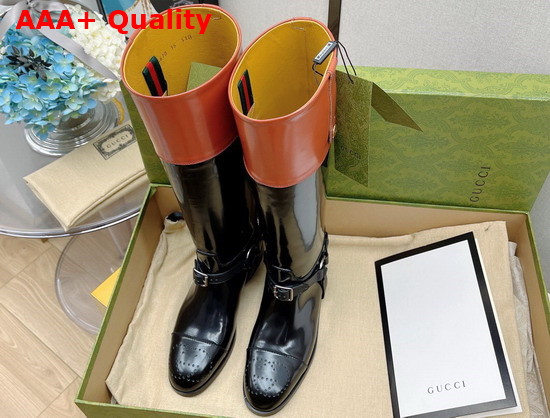 Gucci Knee High Boot with Harness Black Leather 675655 Replica