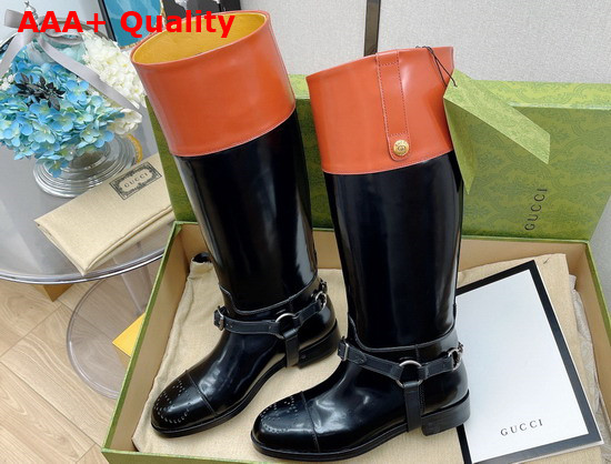 Gucci Knee High Boot with Harness Black Leather 675655 Replica