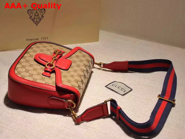 Gucci Lady Web GG Canvas Shoulder Bag with Hibiscus Red Leather Replica