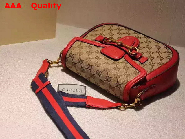 Gucci Lady Web GG Canvas Shoulder Bag with Hibiscus Red Leather Replica