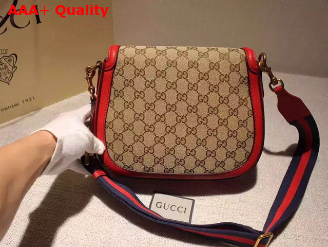 Gucci Lady Web GG Canvas Shoulder Bag with Hibiscus Red Leather Replica