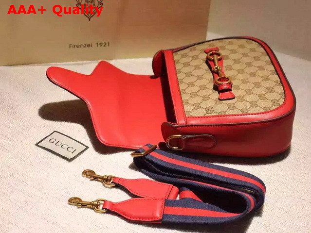 Gucci Lady Web GG Canvas Shoulder Bag with Hibiscus Red Leather Replica