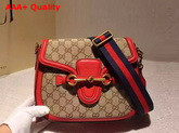 Gucci Lady Web GG Canvas Shoulder Bag with Hibiscus Red Leather Replica