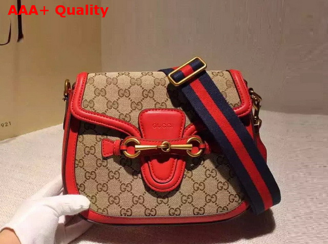 Gucci Lady Web GG Canvas Shoulder Bag with Hibiscus Red Leather Replica