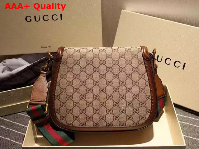 Gucci Lady Web Original GG Canvas Shoulder Bag with Brown Hand Stained Leather Replica