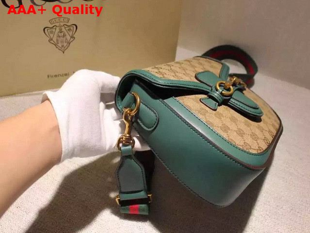 Gucci Lady Web Original GG Canvas Shoulder Bag with Green Leather Replica