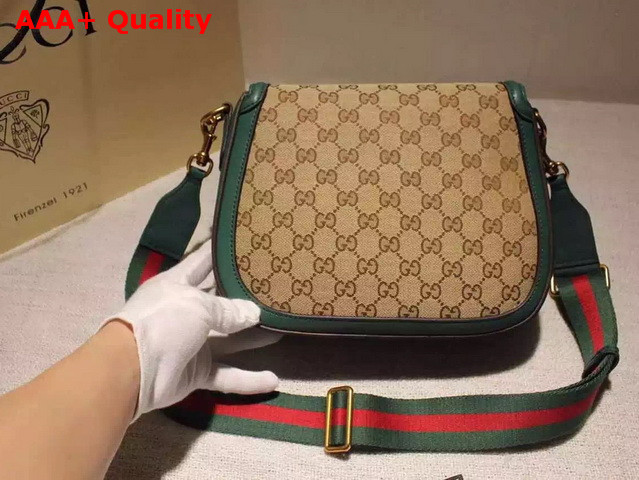 Gucci Lady Web Original GG Canvas Shoulder Bag with Green Leather Replica