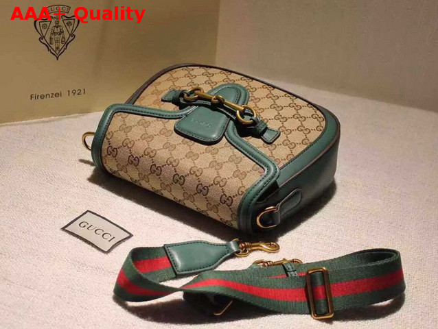 Gucci Lady Web Original GG Canvas Shoulder Bag with Green Leather Replica