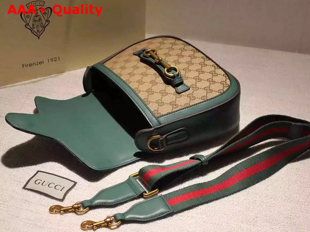 Gucci Lady Web Original GG Canvas Shoulder Bag with Green Leather Replica