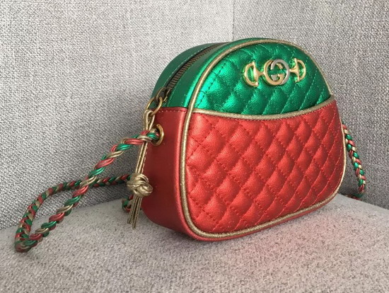 Gucci Laminated Leather Mini Bag Red and Green Matelasse Laminated Leather