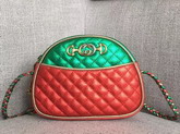 Gucci Laminated Leather Mini Bag Red and Green Matelasse Laminated Leather