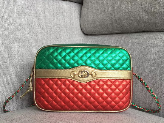 Gucci Laminated Leather Small Shoulder Bag Green and Red