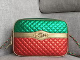 Gucci Laminated Leather Small Shoulder Bag Green and Red