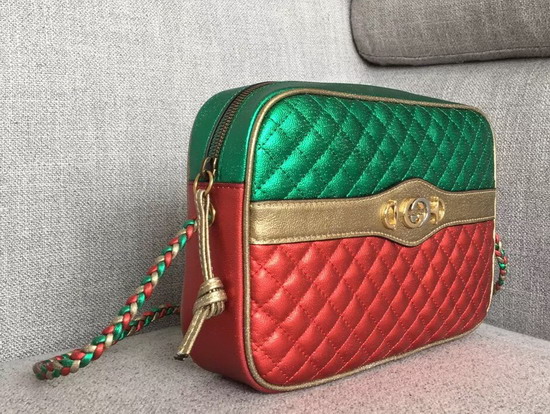 Gucci Laminated Leather Small Shoulder Bag Green and Red