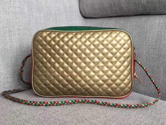 Gucci Laminated Leather Small Shoulder Bag Green and Red