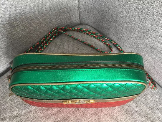 Gucci Laminated Leather Small Shoulder Bag Green and Red