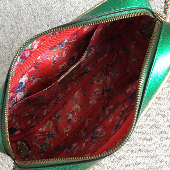 Gucci Laminated Leather Small Shoulder Bag Green and Red