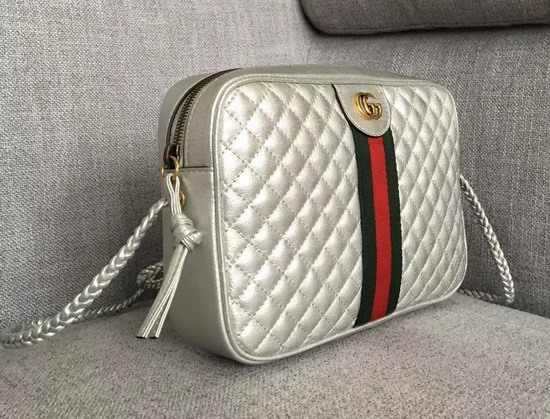 Gucci Laminated Leather Small Shoulder bag in Silver Laminated Leather