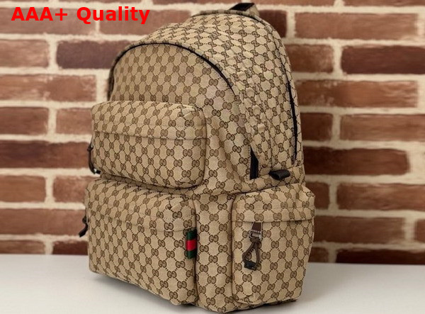 Gucci Large Backpack with Gucci Logo Beige and Ebony Original GG Canvas 800182 Replica