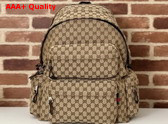 Gucci Large Backpack with Gucci Logo Beige and Ebony Original GG Canvas 800182 Replica