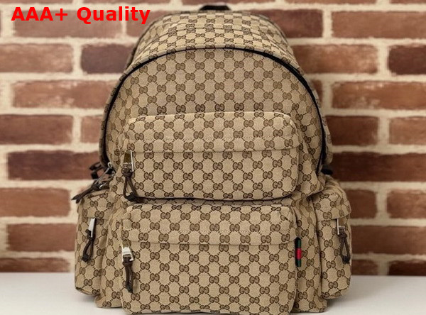 Gucci Large Backpack with Gucci Logo Beige and Ebony Original GG Canvas 800182 Replica