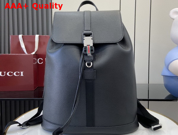 Gucci Large Backpack with Web Black Soft Grainy Leather 816750 Replica