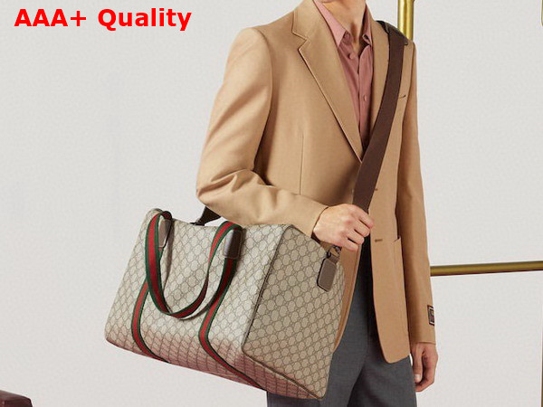 Gucci Large Duffle Bag with Web in Beige and Ebony Soft GG Supreme Canvas 758664 Replica