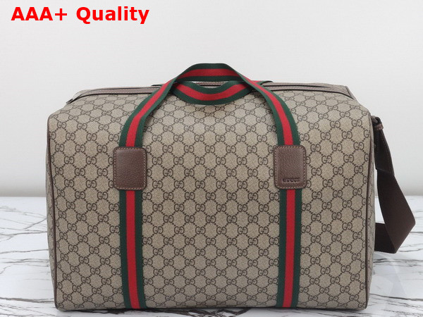 Gucci Large Duffle Bag with Web in Beige and Ebony Soft GG Supreme Canvas 758664 Replica