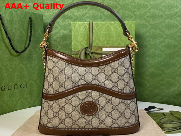 Gucci Large Shoulder Bag with Interlocking G Beige and Ebony GG Supreme Canvas 696011 Replica