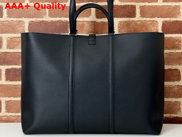 Gucci Large Tote Bag with Web Black Soft Grainy Leather 816753 Replica