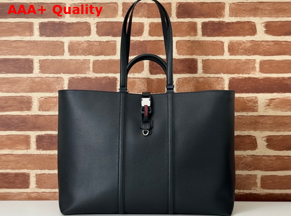 Gucci Large Tote Bag with Web Black Soft Grainy Leather 816753 Replica